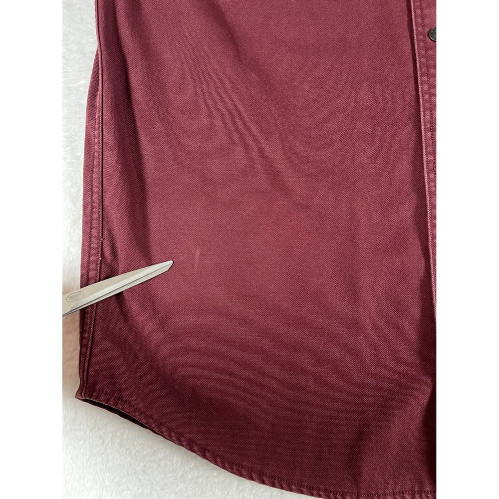 LL Bean Mens Flannel Lined Canvas Field Jacket Burgundy Red Plaid Med Regular - Picture 7 of 9